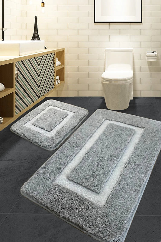 Chandler Home Bathroom Ussuri Gray Set of 2 Washable Non-Slip Base Bath Mat