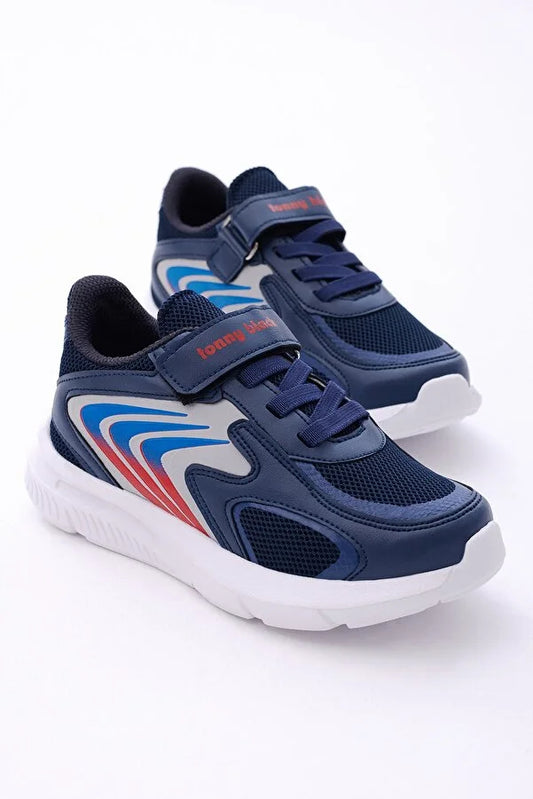 Tonny Black Boy's Navy Blue Red Rubber Laced Velcro Sports Shoes