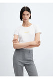 Mango Women's White Cotton logo T-Shirt