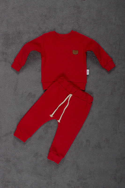 Adabebek Red Corduroy Baby Set