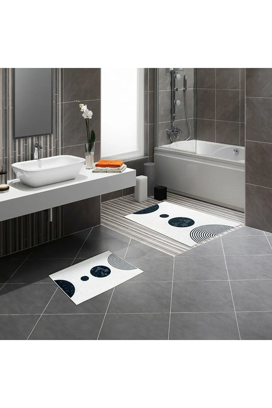 Bespoky Bathroom Digital Printing White Geometric Polyester Bath Mat
