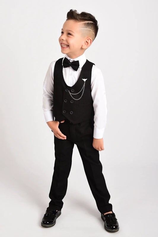 Entel Boy's Black Chain Tuxedo Vest and Bow Tie Suit