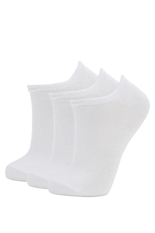 Defacto Women's White Cotton 3-Piece Sneaker Socks