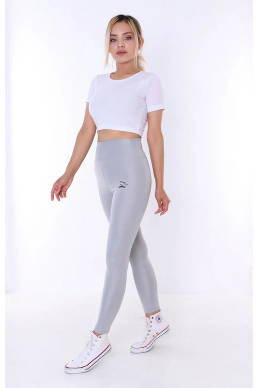 Buzzard Women's High Waist Silver Gray Long Tights Leggings