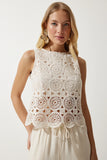 Happiness Istanbul Women's Cream Lace Linen Blouse