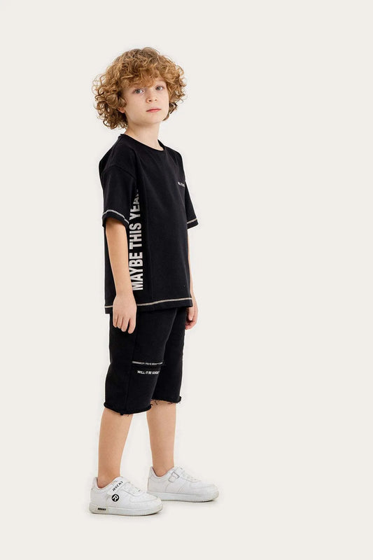 Gold Class Kidswear Boy's Double Pocket Diagonal Cord Printed 2-Piece Shorts Sets