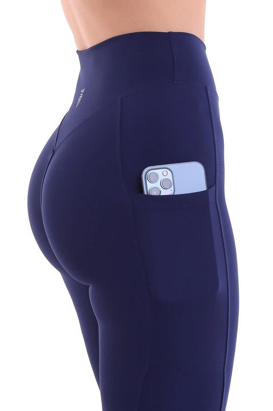 EMFURE  Women's Navy Blue Double Pocket Sports Leggings