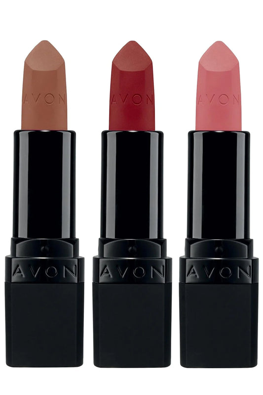 Avon Ultra Matte Marvelous Mocha, Red Supreme And Pure Pink Triple Lipstick Pack