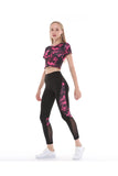 Buzzard Women's Black Pink Patterned Tulle Detailled Leggings