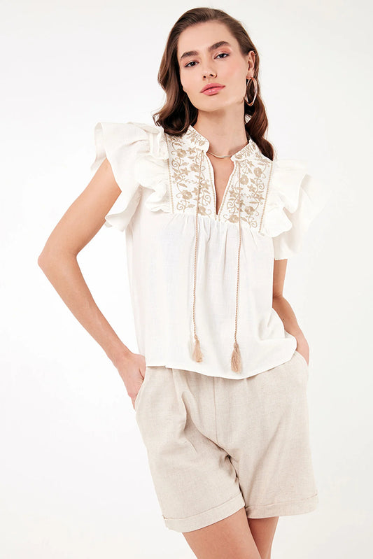 Lela Cotton Regular Fit Embroidered Blouse
