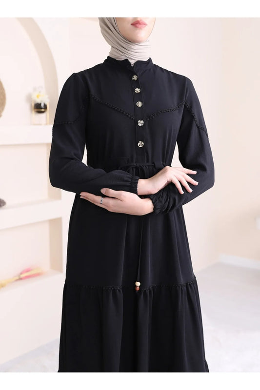 Hijabiya Women's Half Buttoned Piece Lace Dress Hijabs