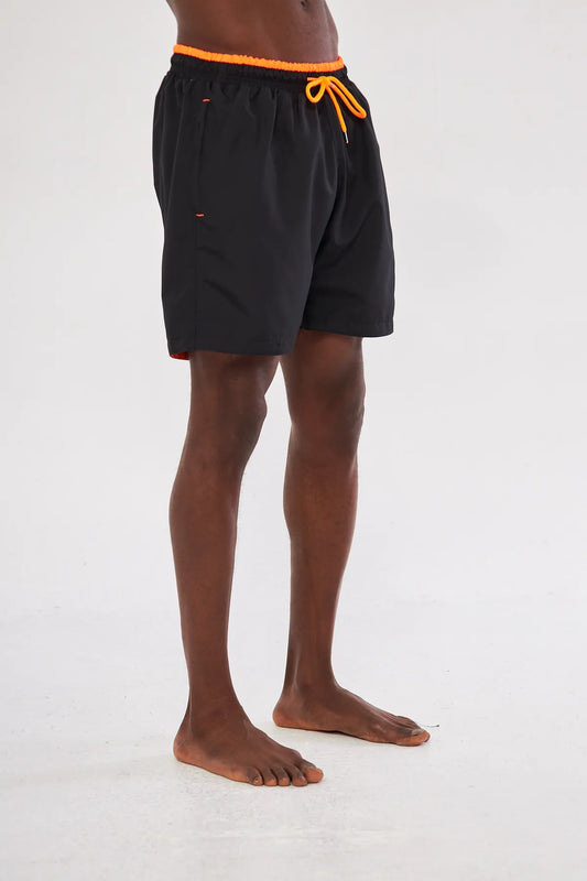 Pandy Men's Colorful Pocket Zipper Black Swim Shorts