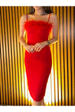 Lava Boutique Plush Feather Detailed Dress Scuba Fabric Night Dress