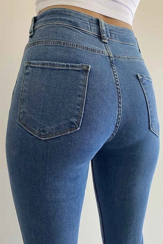 Trendnaturel Lycra Spanish Fadeproof Medium Blue Jeans Trousers