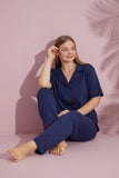 Pijamood  Plus Size Women's Black Short Sleeve Cotton Front Buttoned Pijama Set