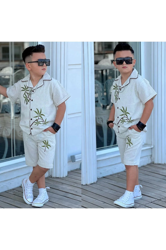 Alpids Boy's Palm Embroidered Linen Sets