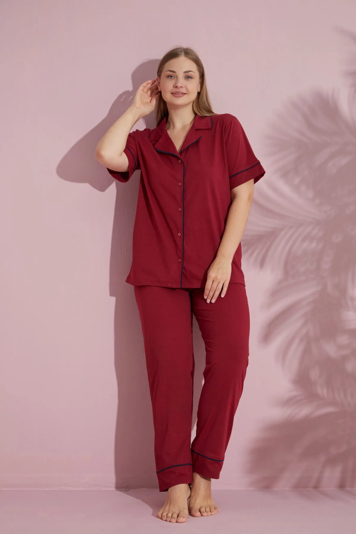 Pijamood Plus Size Women's Black Short Sleeve Cotton Front