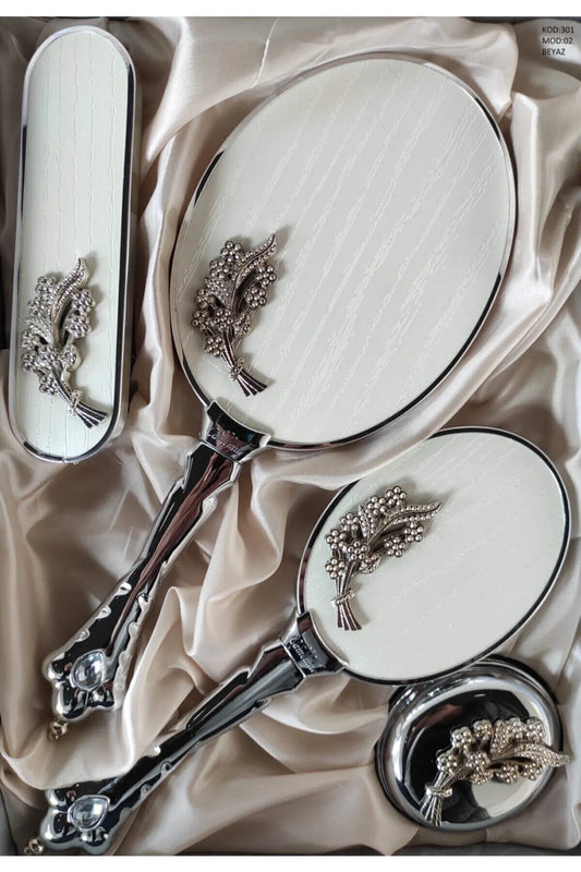 Camomile Bridal Dowry Gift Mirror Comb Set with 2 Leaves