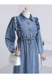 Hijabaya Women's Denim Dress with Ruffles At The Waist Hijabs