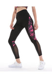 Buzzard Women's Black Pink Patterned Tulle Detailled Leggings