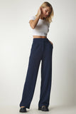 Happiness Istanbul Women's Waist Velcro Comfortable Woven Trousers
