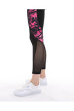 Buzzard Women's Black Pink Patterned Tulle Detailled Leggings