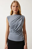 Happiness Istanbul Women's Gathered Sleeveless Knitted Blouse