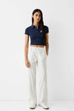 Bershka Straight fit cotton trousers with ribbed waist