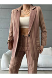 Female Clothing Women's Striped Pocket Blazer Jacket Palazzo Sets