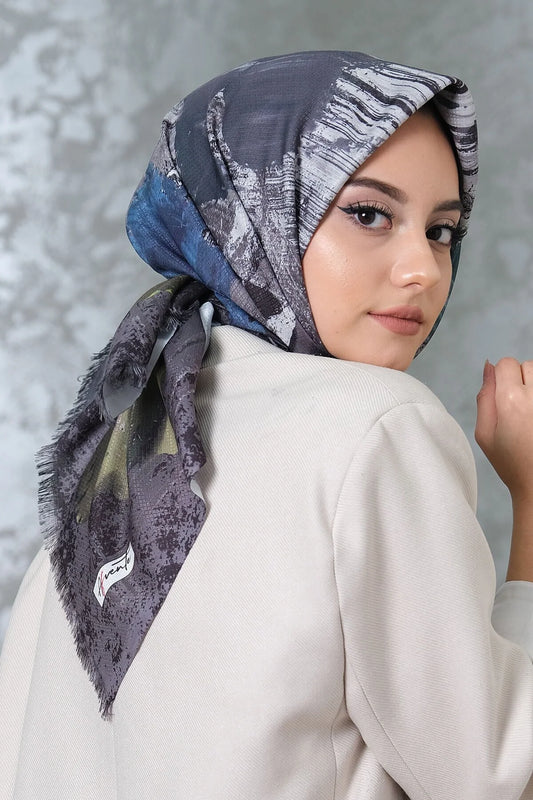Afvente Women's Patterned Cotton Scarf Gray Hijabs