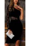 Janes Kokosh Fashion Women's Black Single Sleeve Lace Detail Crepe Dress