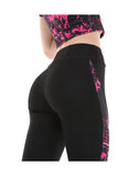 Buzzard Women's Black Pink Patterned Tulle Detailled Leggings