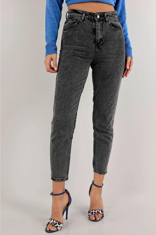 ByCukurovaFrango Women's Smoked High Waist Cut Mom Jean Jeans