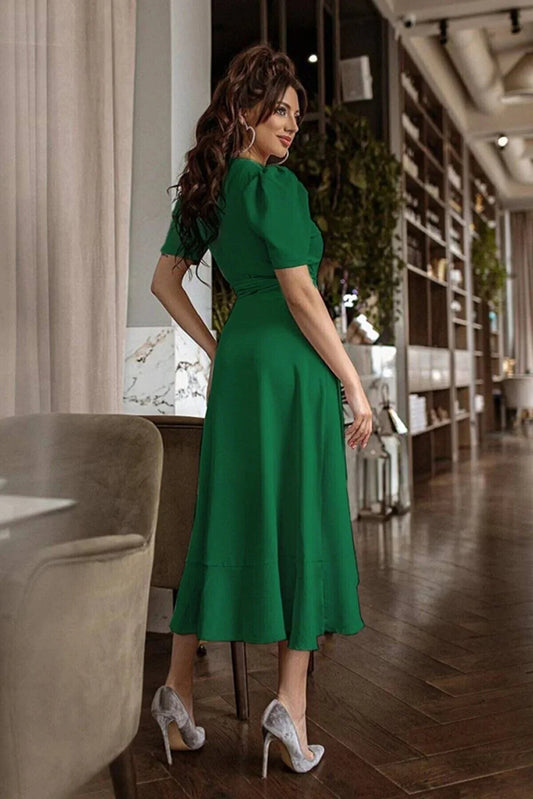 Janes Double Breasted Neck Belted Midi Dress