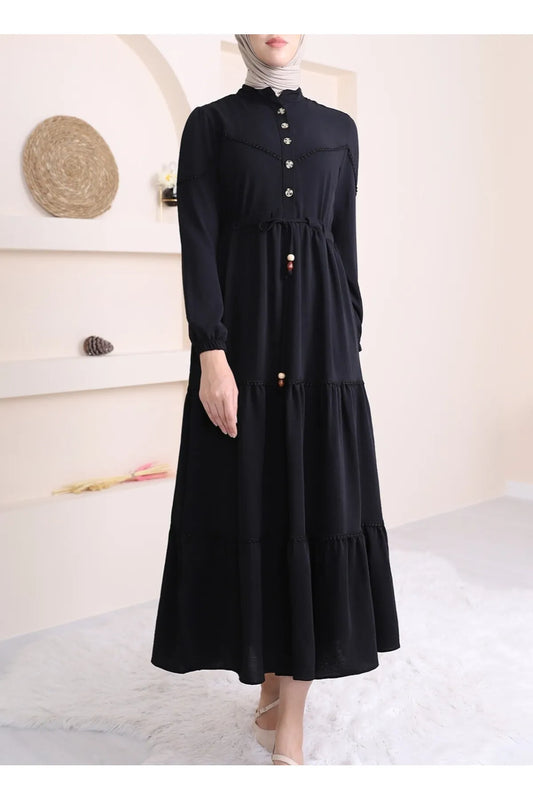 Hijabiya Women's Half Buttoned Piece Lace Dress Hijabs