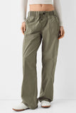 Bershka Straight fit cotton trousers with ribbed waist