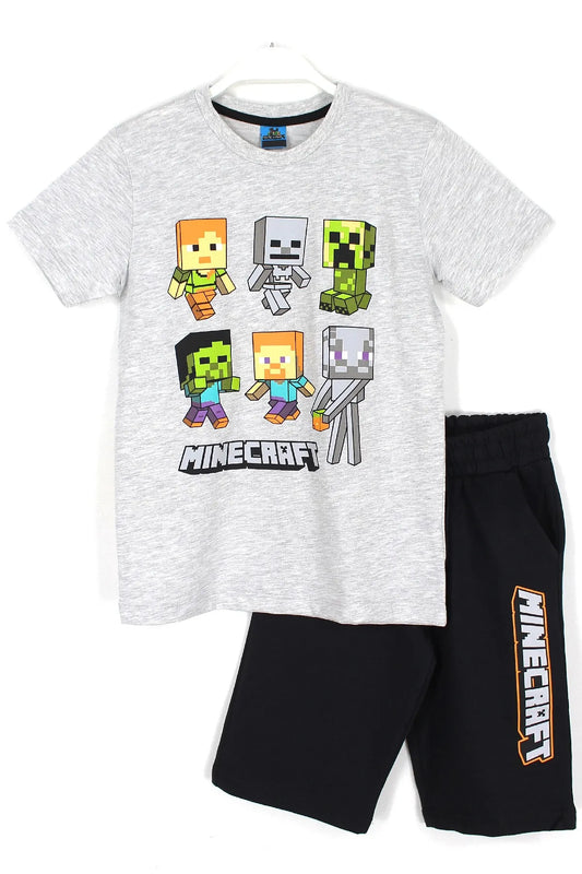 Minecraft Boy's Characters Printed Capri T-shirt Gray Sets