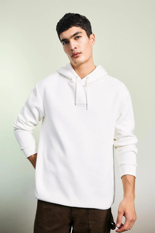 Defacto Men's White  Relax Fit Hooded Sweatshirt