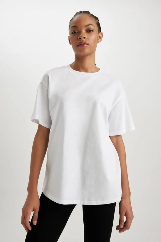 Defacto Women's White Fit Oversize 100% Cotton T-Shirt