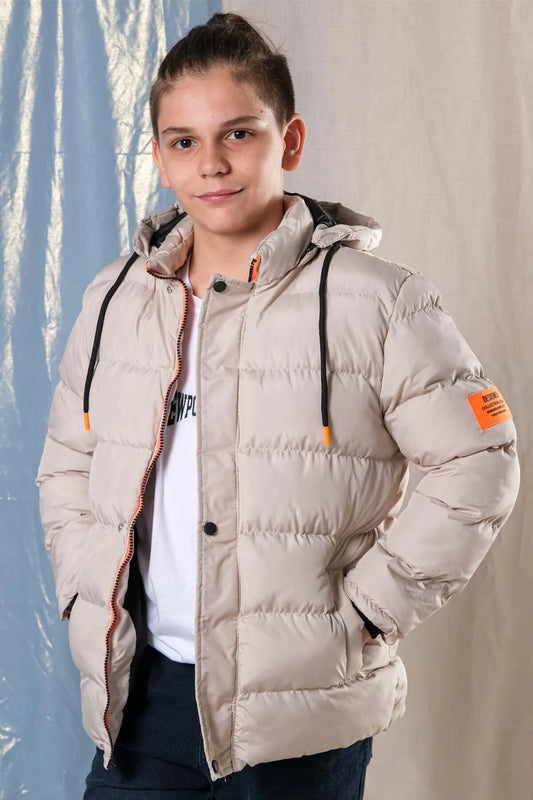 Pina Kids Boy's Beige Hooded Waterproof Puffer Coat