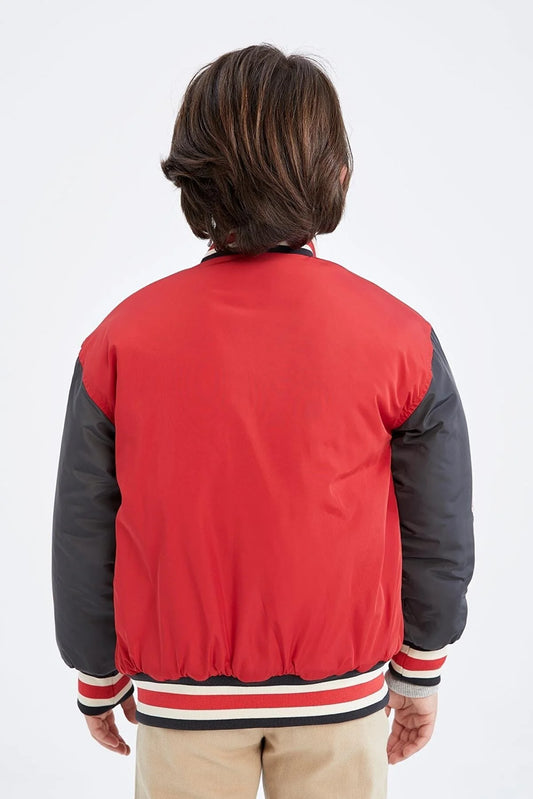 Defacto Boy Red Repellent College Collar Bomber Coat