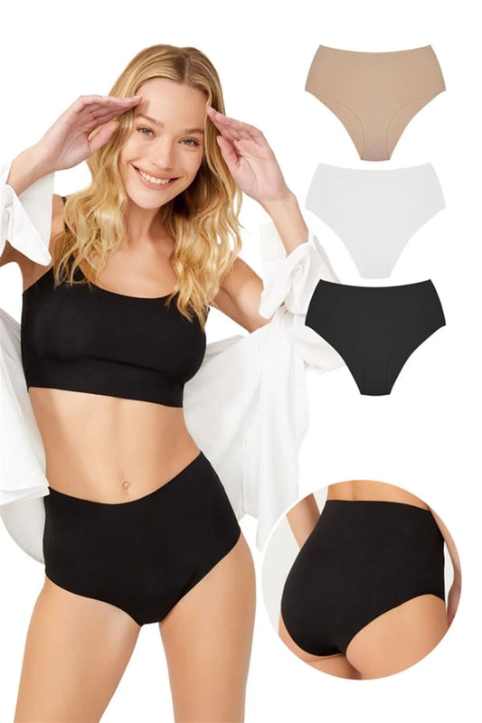 Cottonhill High Waist Basic Laser Cut Bikini 3 Pack Panties