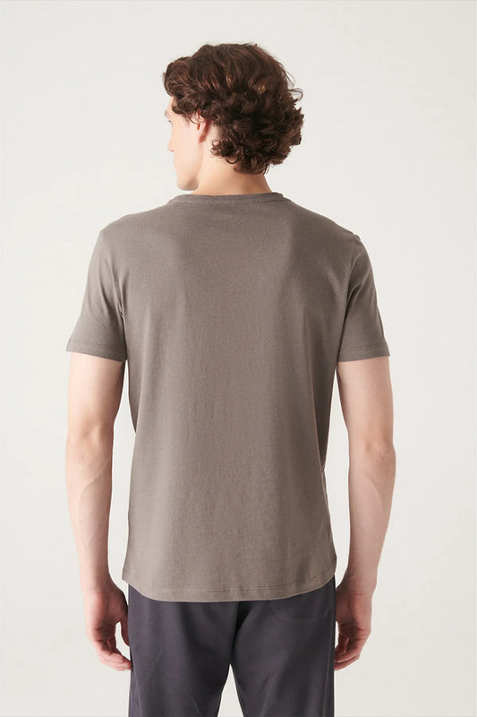Avva Men's Anthracite 100% Cotton Breathable Crew Neck Standard Fit Regular Cut T-shirt