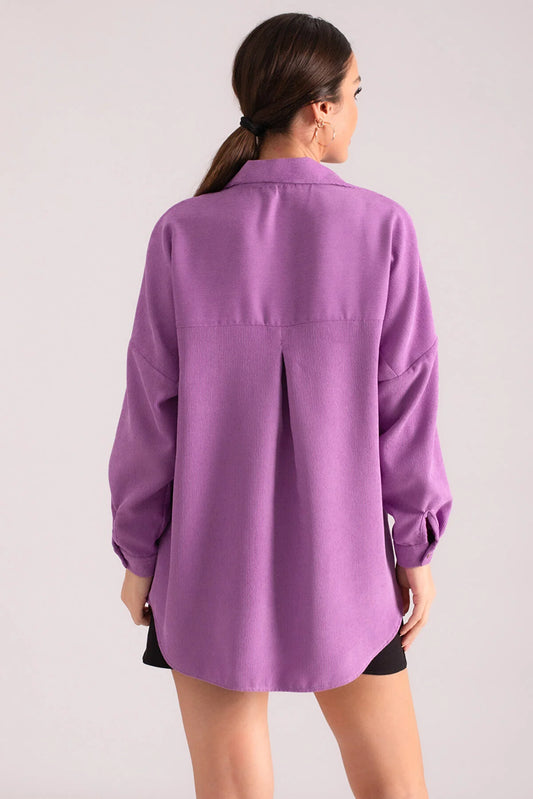 Armonika Women's Lilac Pocket Oversize Slim Corduroy Shirt