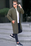 Madmext Men's Khaki High Collar Pocket Long Knitwear Cardigan