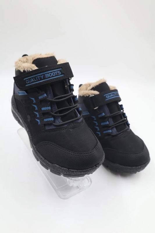 Nazenintasarımlar Boy's Blue Black Woolen Cold Resistant Winter Daily Boots