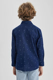 Defacto Boy's Blue Linen Look Long Sleeve Shirt