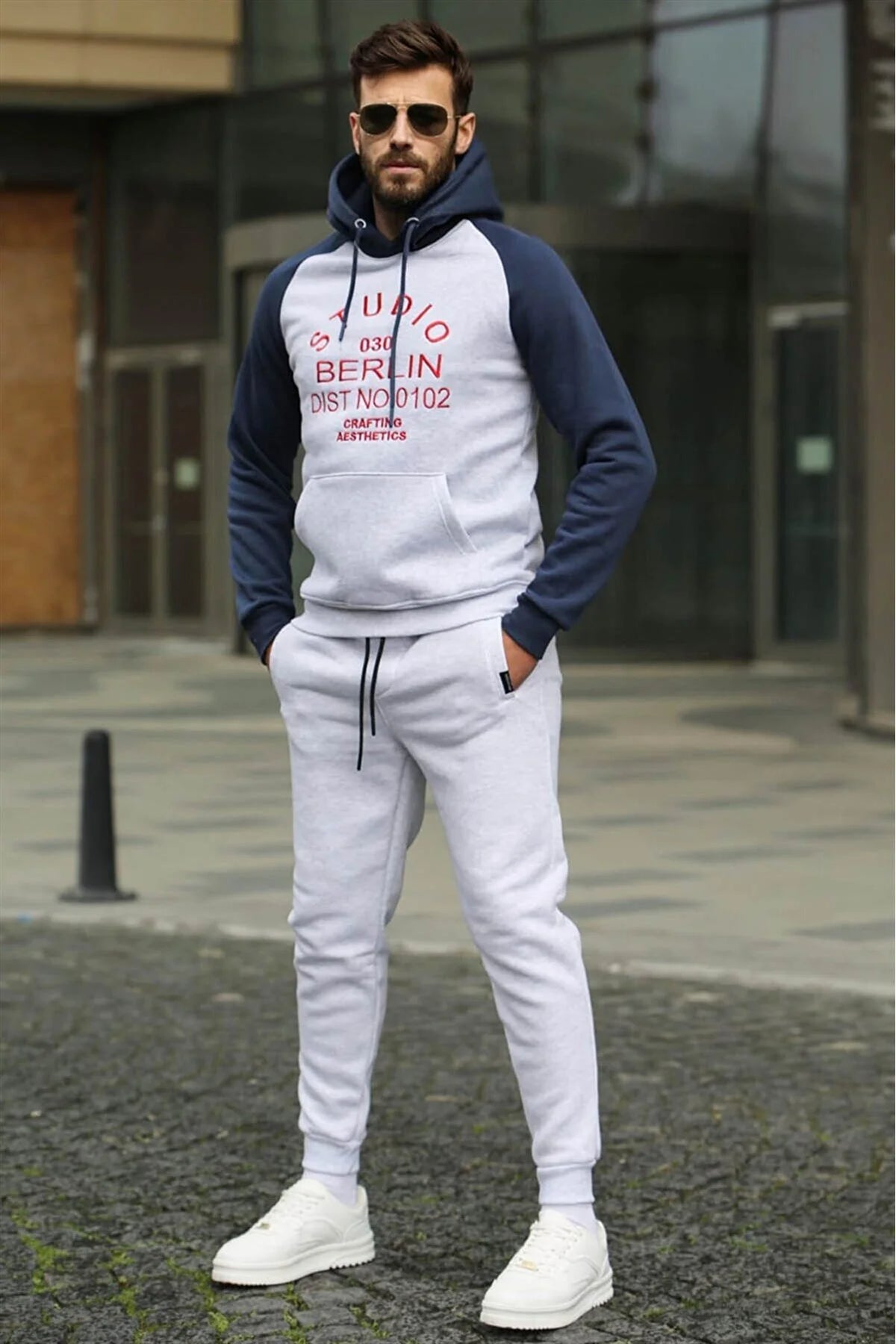 Madmext Men's Karmelange Rose Gold Embroidered Sweatshirt Jogger Tracksuit