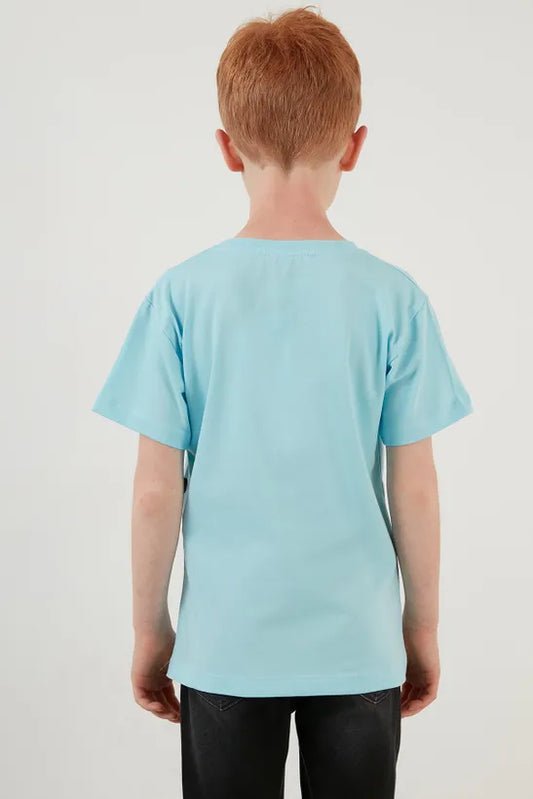 Lela Boy's Blue Printed Cotton T-Shirt