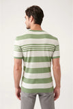 Avva Men's Water Green Crew Neck Ribbed Striped Slim Fit Narrow Cut Knitwear T-shirt